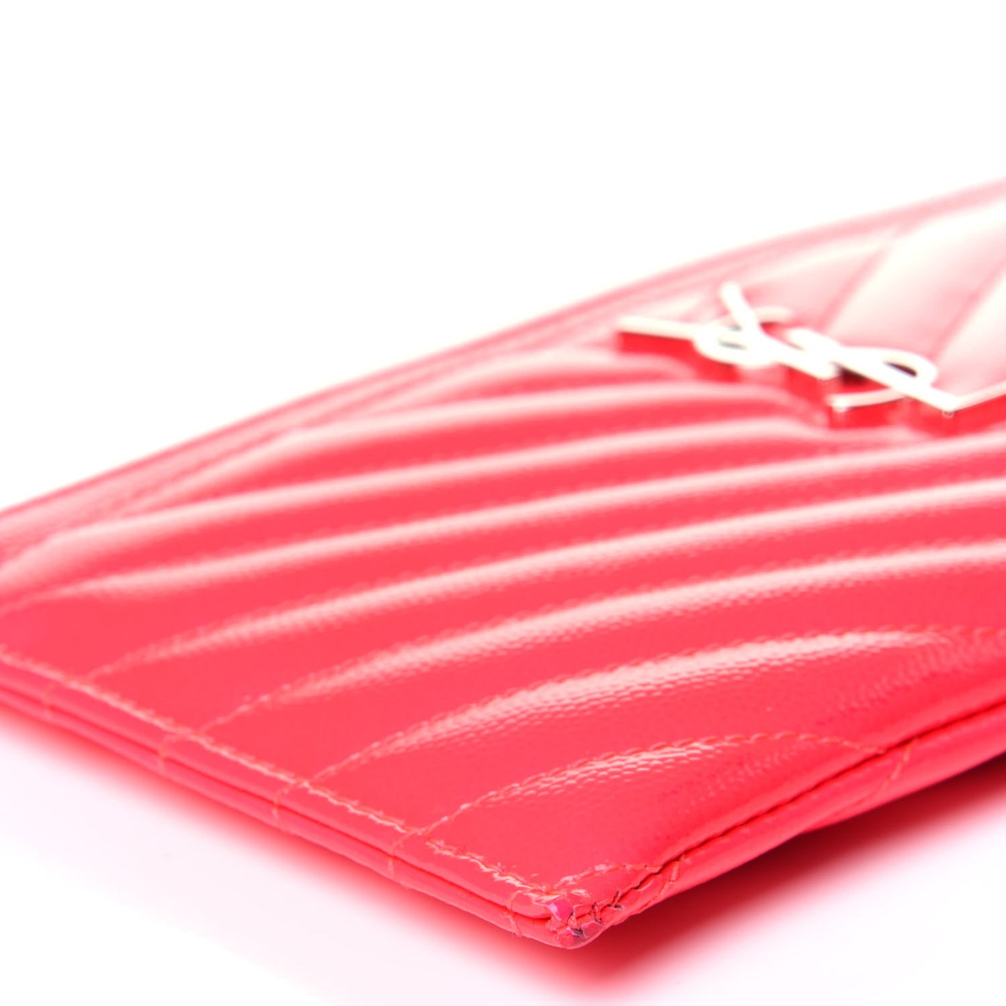 Patent Grain De Poudre Matelasse Chevron Monogram Bill Pouch Neon Pink