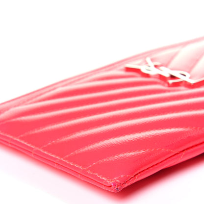 Saint Laurent Patent Grain De Poudre Matelasse Chevron Monogram Bill Pouch Neon Pink 6 of 15