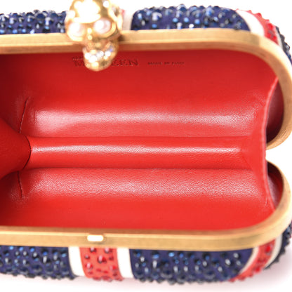 Alexander McQueen Suede Swarovski Crystal Pearl Britannia Skull Box Clutch Red Blue 5 of 13