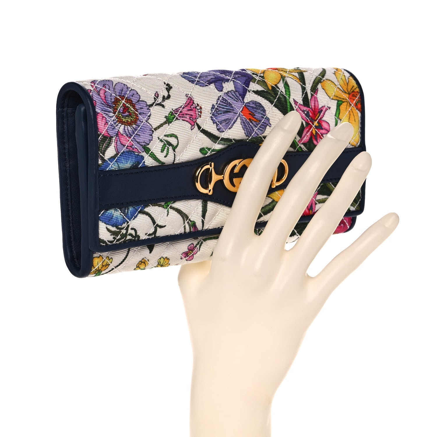 Gucci Canvas Flora Floral Trapuntata Zumi Continental Wallet Great White Multicolor Blue Agata 2 of 12