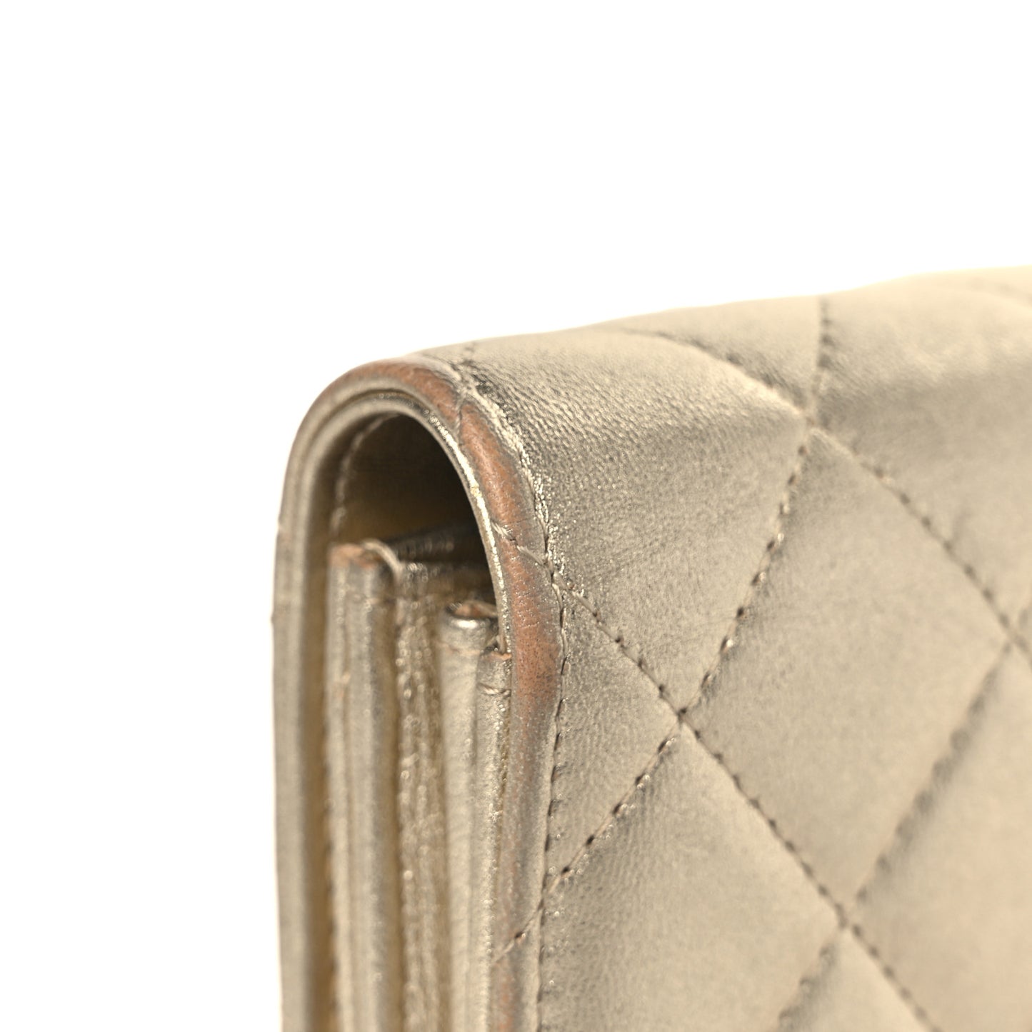 Metallic Lambskin Quilted Large Gusset Flap Wallet Gold