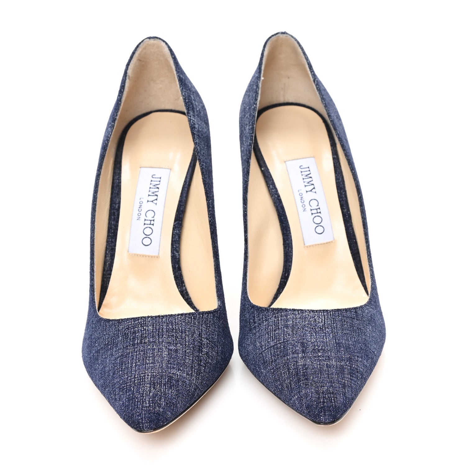 Jimmy Choo Denim Pointy Toe Romy 100 Pumps 37.5 Light Indigo 3 of 9