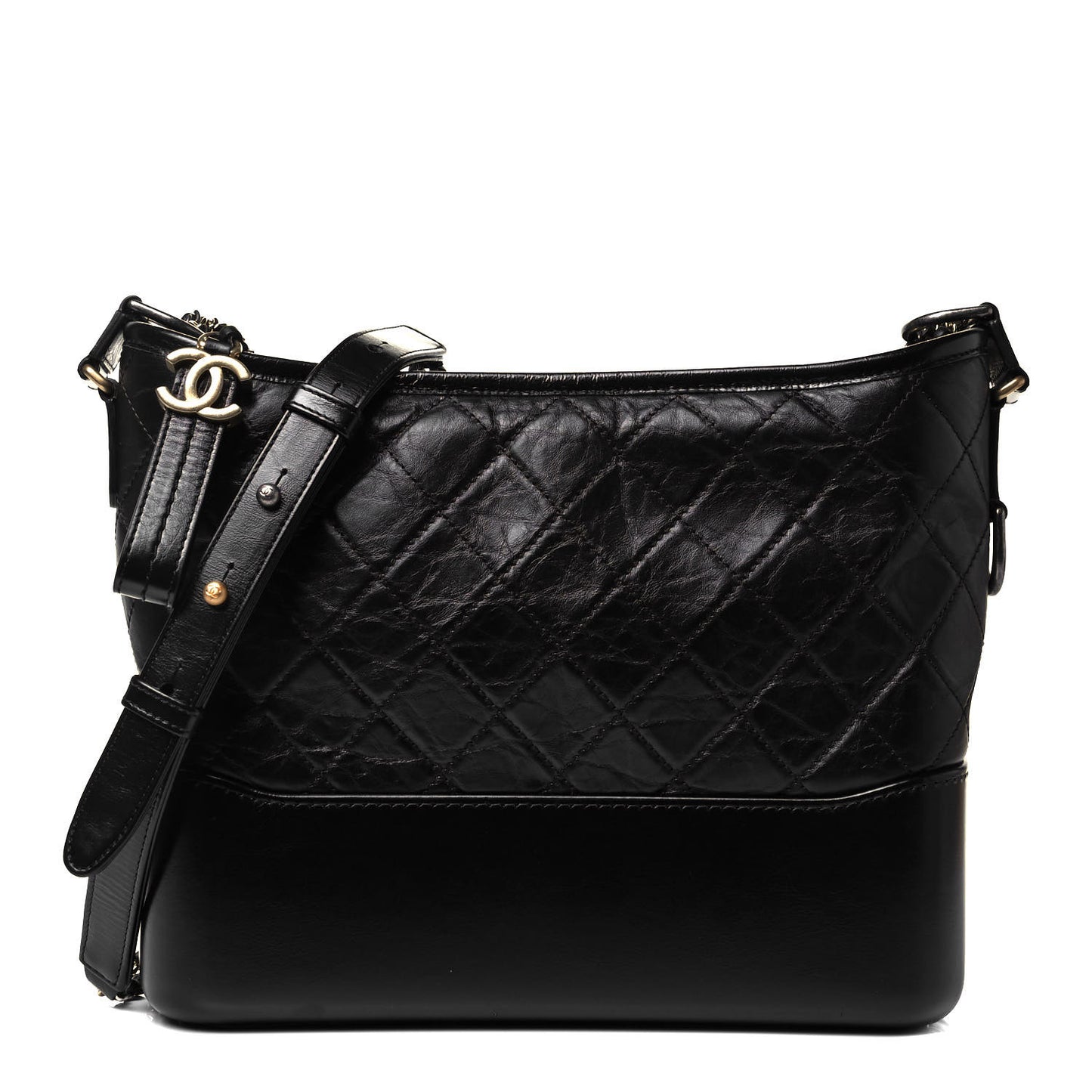 Aged Calfskin Quilted Medium Gabrielle Hobo Black