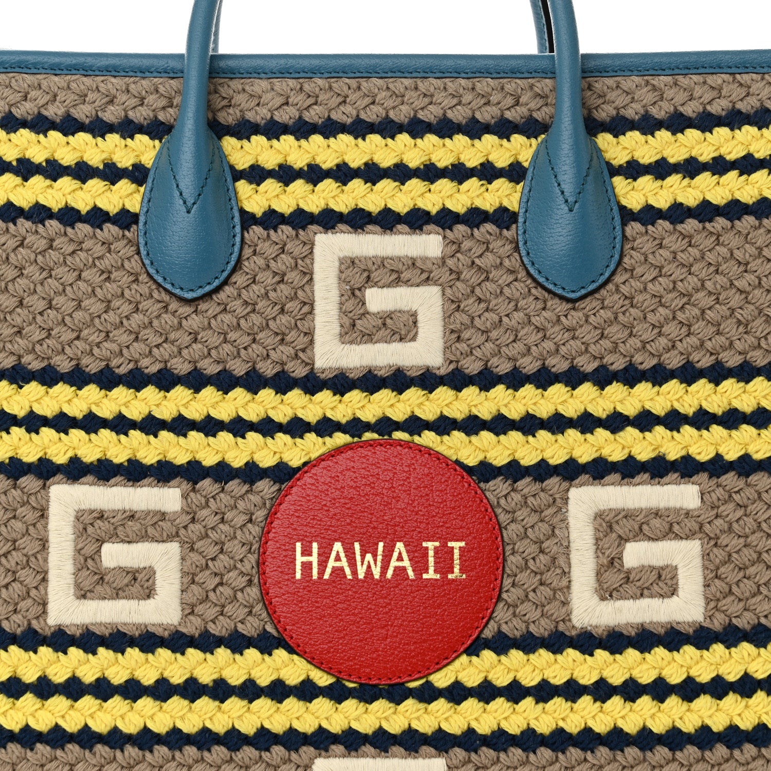 Gucci Fabric Embroidered Hawaii Striped Tote Bag Blue 8 of 10