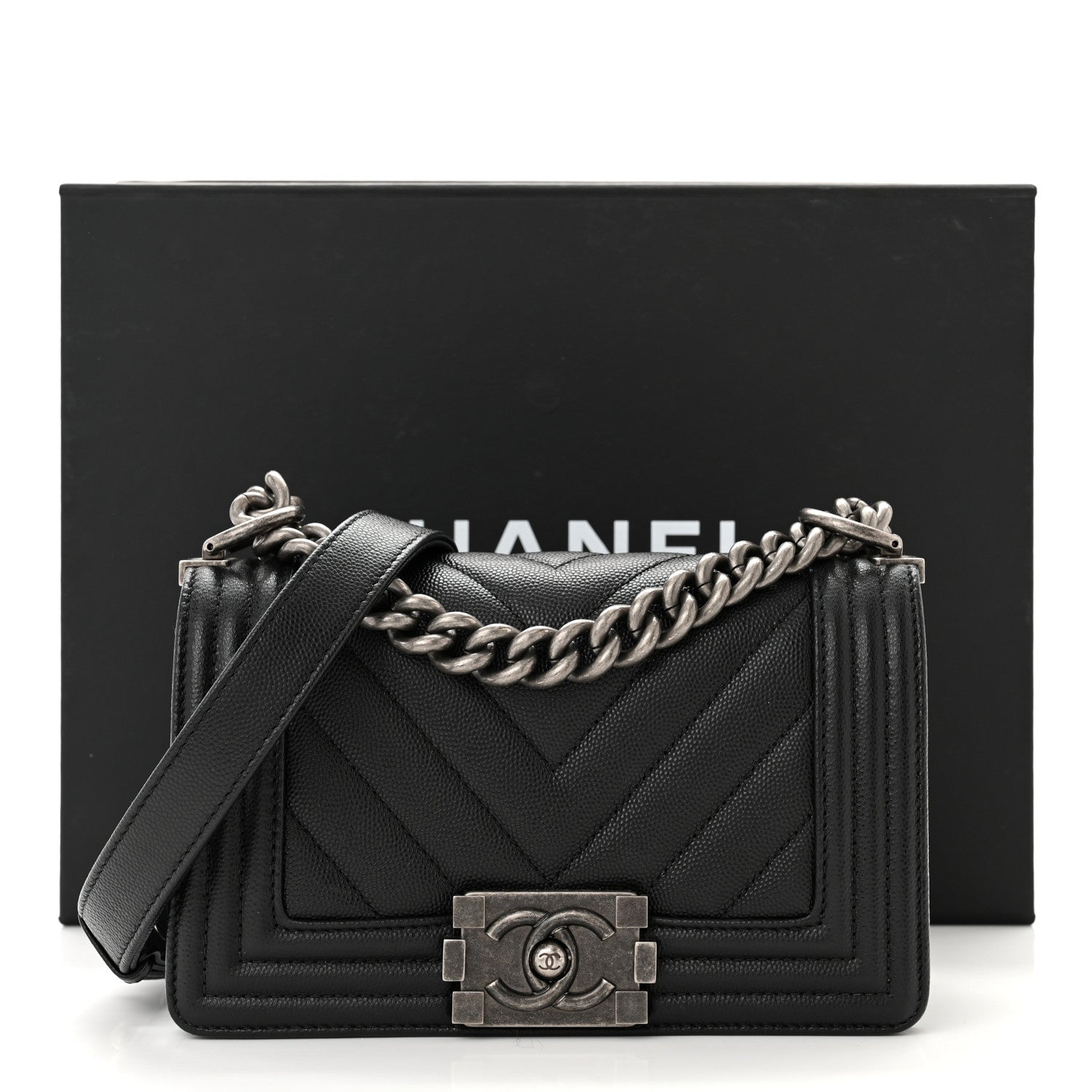 Chanel Caviar Chevron Quilted Small Boy Flap Black 11 of 11