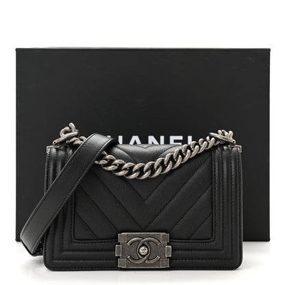 Chanel Caviar Chevron Quilted Small Boy Flap Black 11 of 11