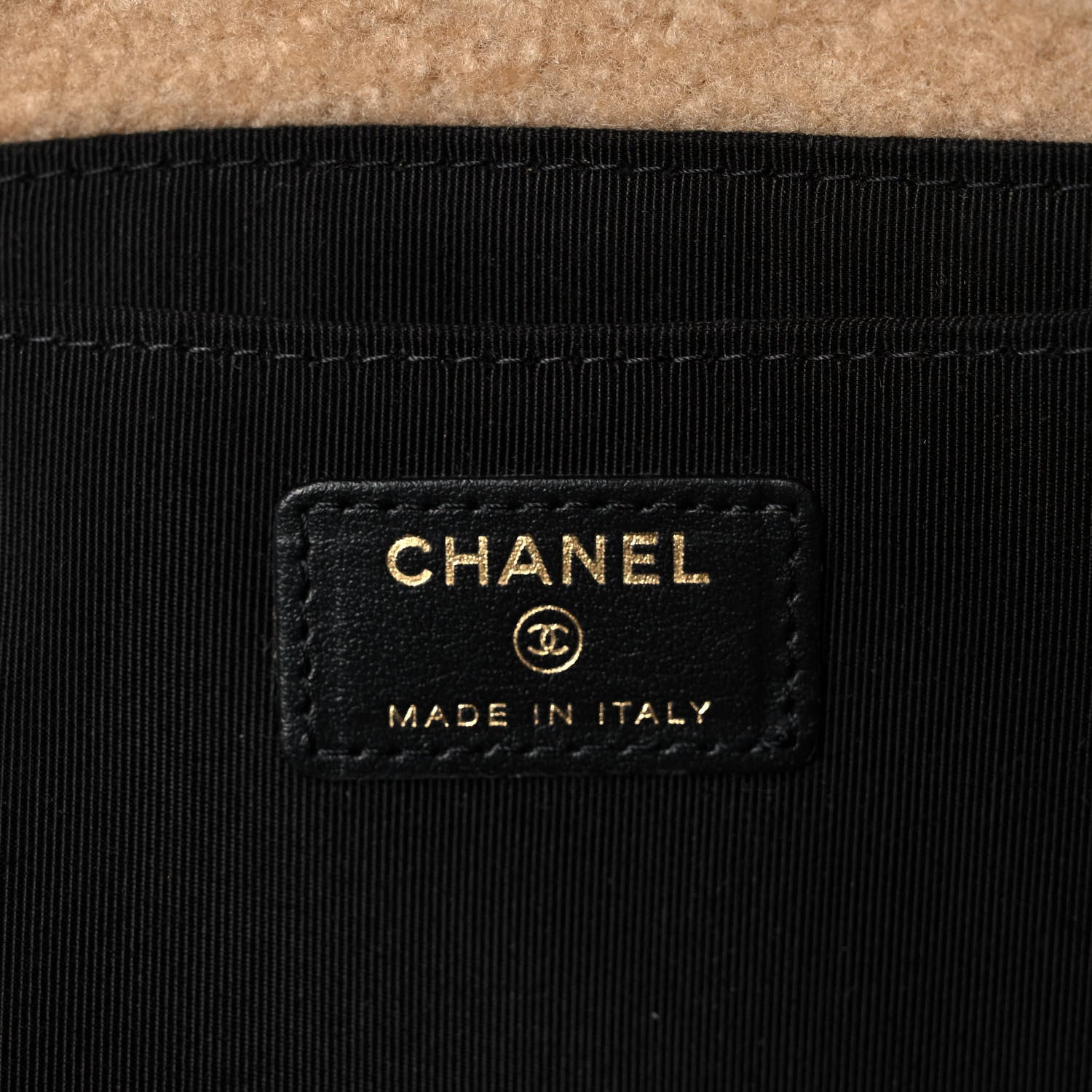 Chanel Shiny Crumpled Sheepskin Shearling CC Mania Zip Pouch Black Beige 8 of 10