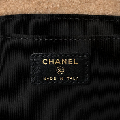 Chanel Shiny Crumpled Sheepskin Shearling CC Mania Zip Pouch Black Beige 8 of 10