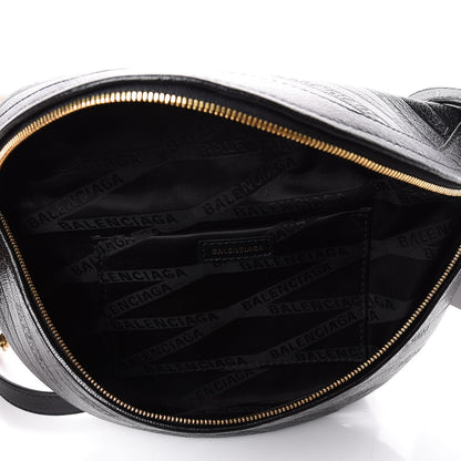 Balenciaga Shiny Goatskin Allover Logo Embossed XS Souvenir Belt Bag Black 4 of 10