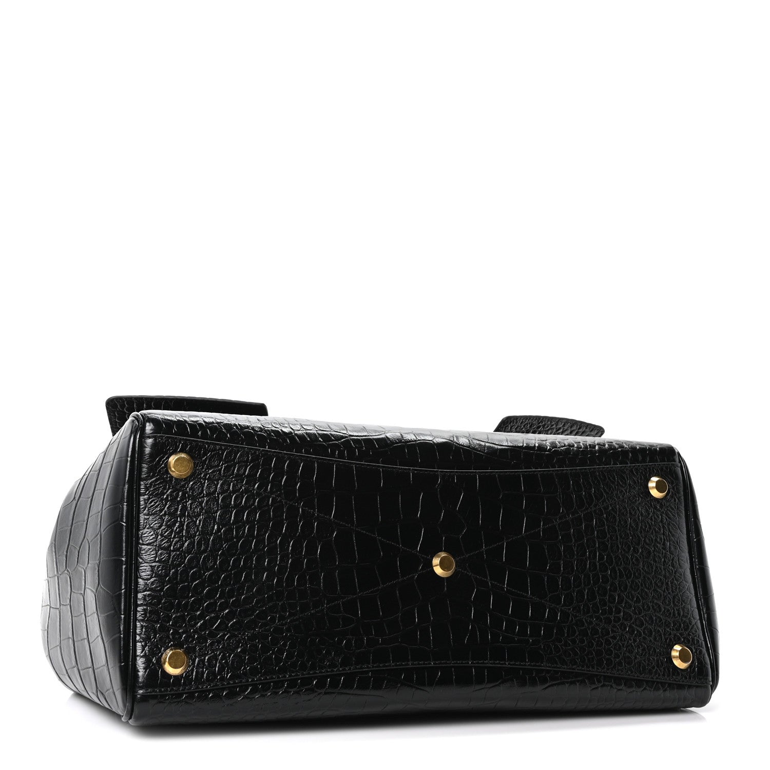 Balenciaga Crocodile Embossed Calfskin Medium Bel Air Carry All Bag Black 4 of 9