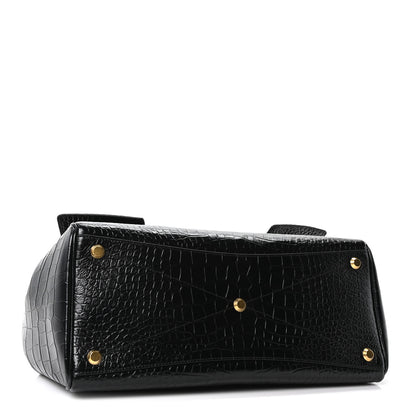 Balenciaga Crocodile Embossed Calfskin Medium Bel Air Carry All Bag Black 4 of 9