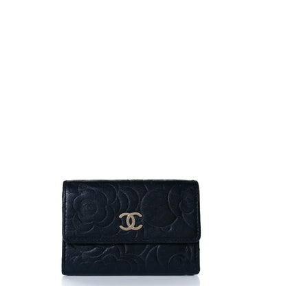 Chanel Lambskin Camellia Embossed Card Holder Wallet Black 1 of 8