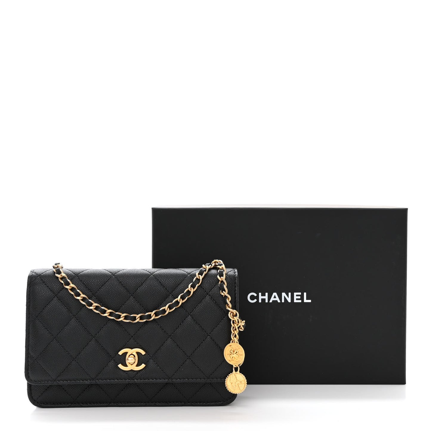 Caviar Quilted Medallion Wallet on Chain WOC Black