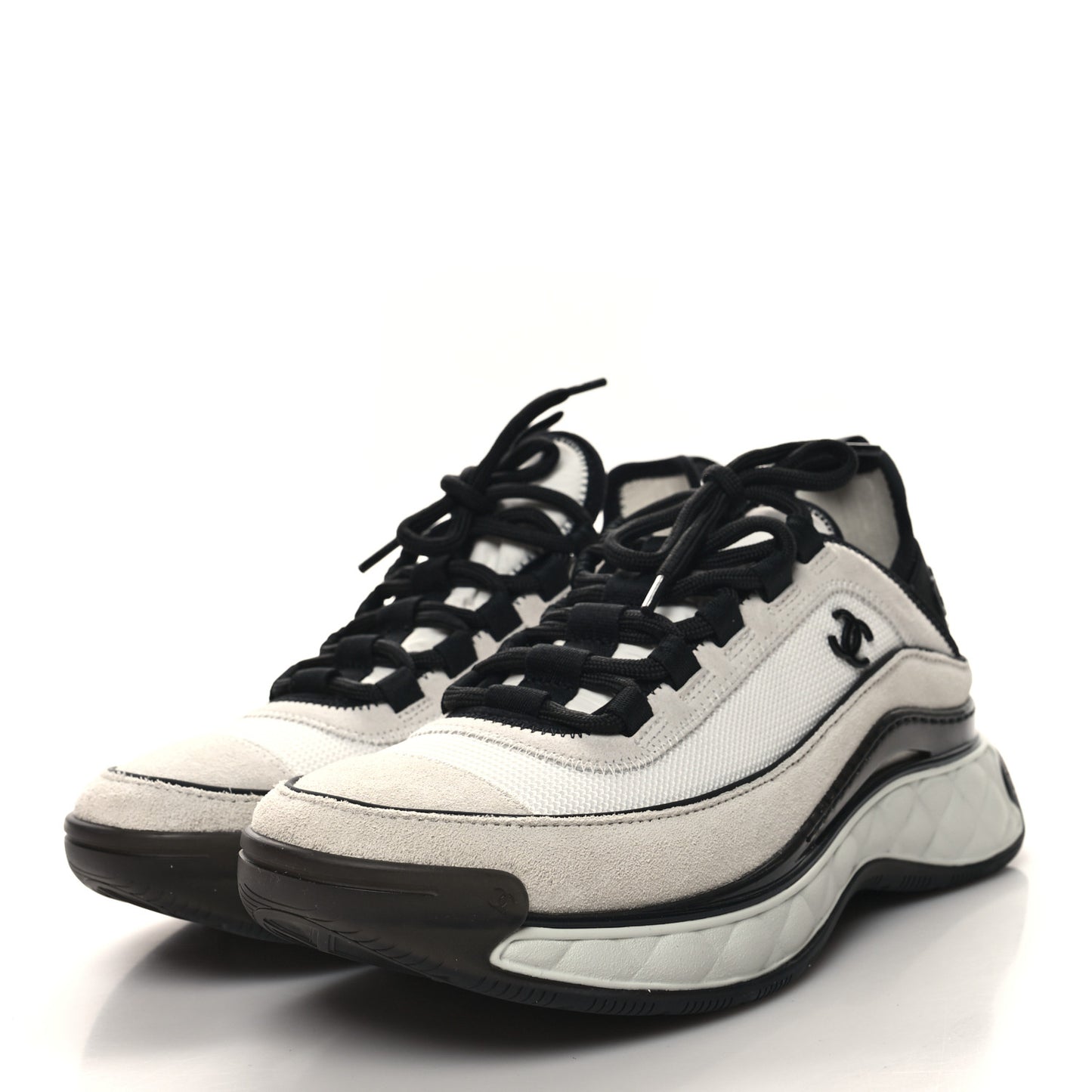 Fabric Suede Calfskin CC Sneakers 38 White Light Grey