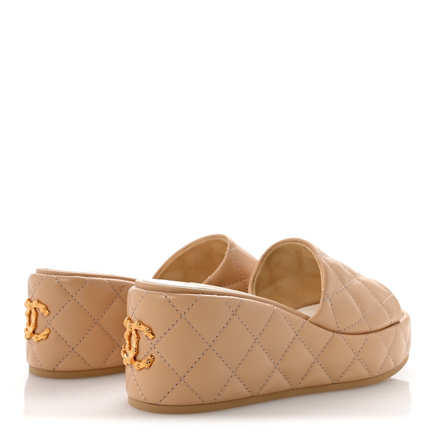 Chanel Lambskin Quilted Camelia CC Wedge Sandal Mules 39 Beige 5 of 10