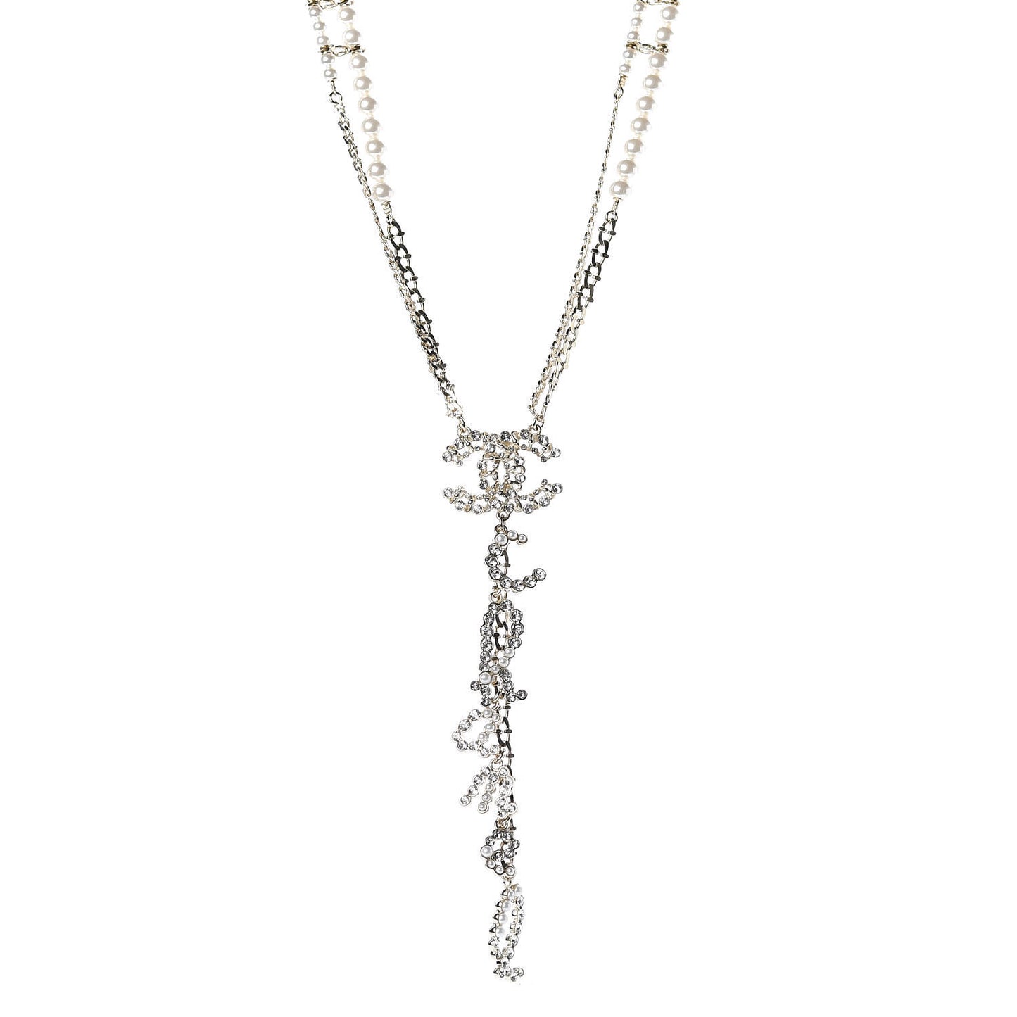 Metal Glass Swirling Pearls Drop Necklace Gold