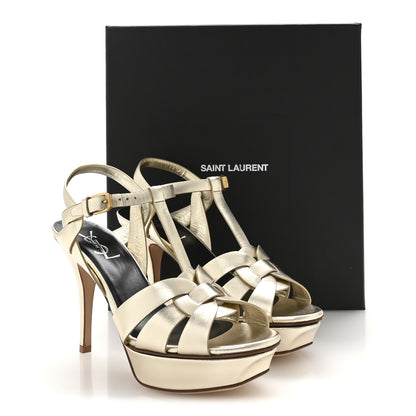 Saint Laurent Veau Laminato Tribute 75 Platform Sandals 38 Platino 9 of 9