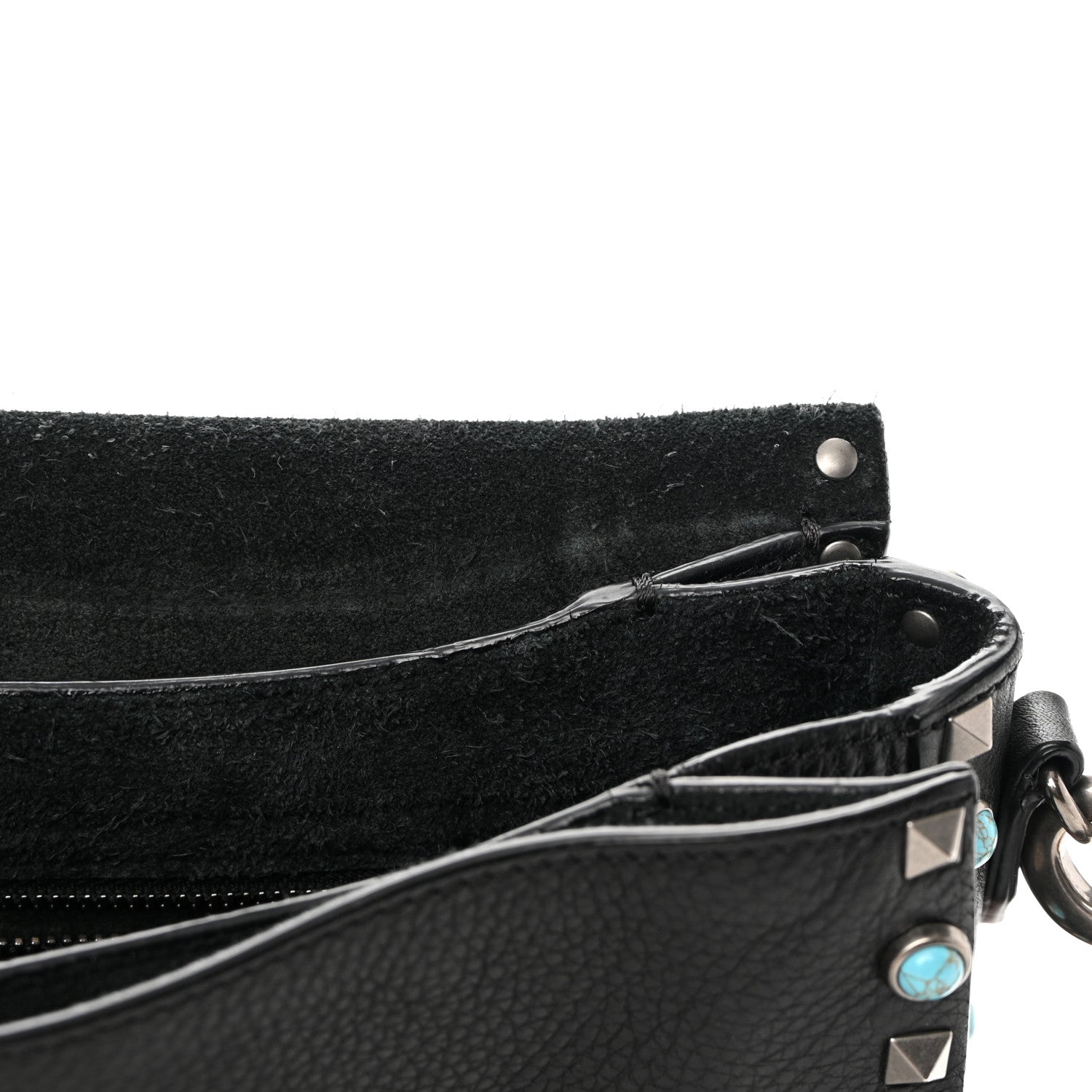 Valentino Garavani Pebbled Calfskin Turquoise Medium Guitar Strap Rockstud Rolling Flap Saddle Bag Black 11 of 17