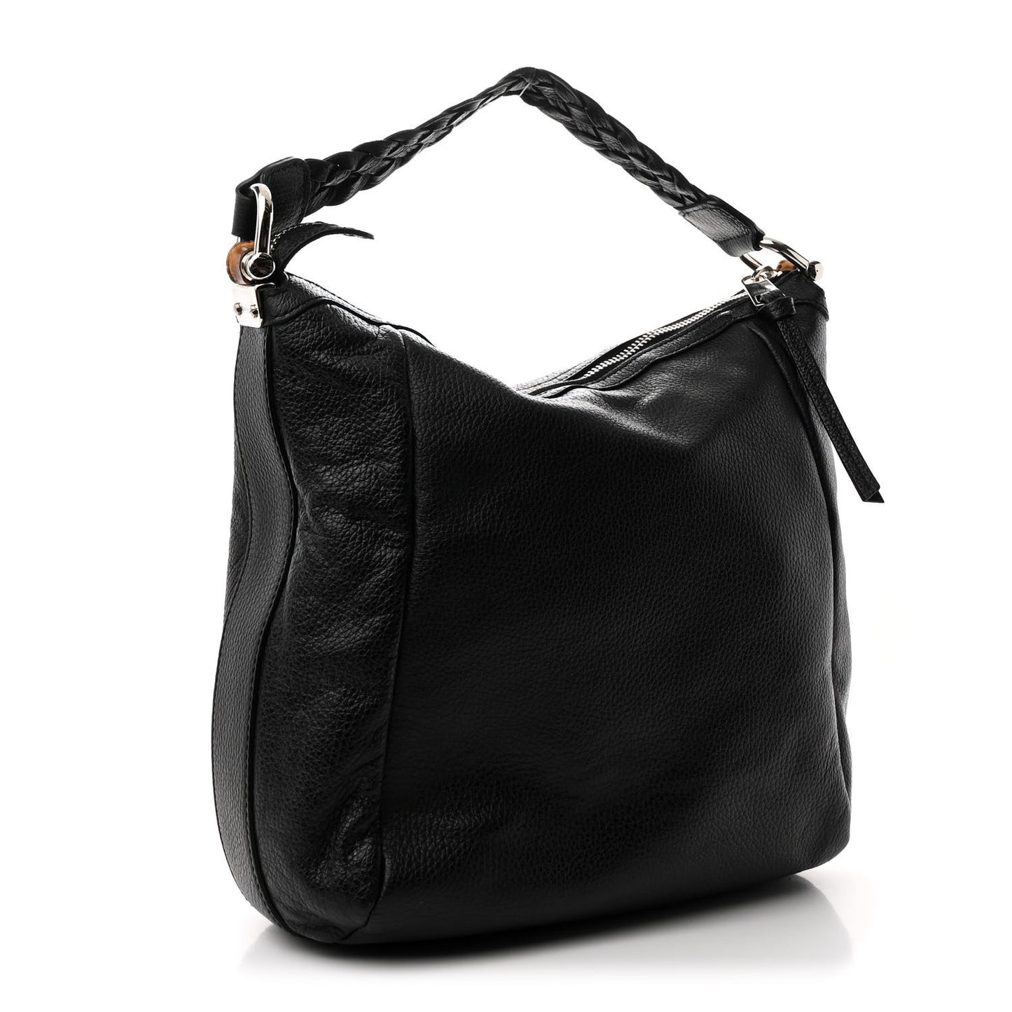 Grained Calfskin Bamboo Bar Hobo Black