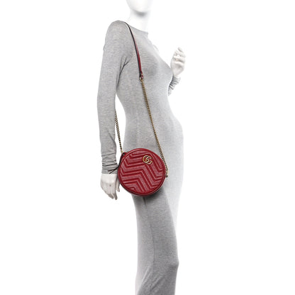 Gucci Glazed Calfskin Matelasse Heart Mini GG Marmont Round Shoulder Bag Romantic Cerise 2 of 10