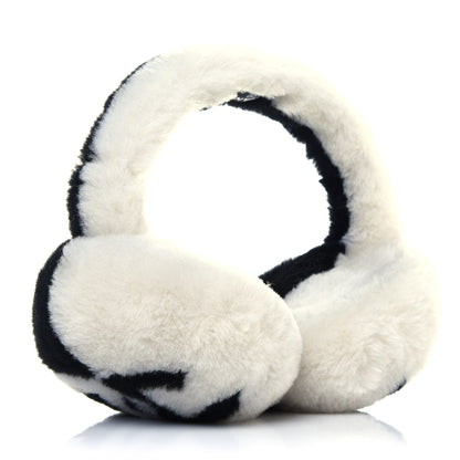 Chanel Shearling CC Ear Muffs Black White 3 of 10