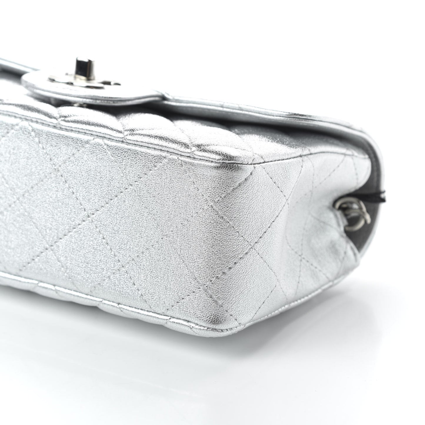 Metallic Lambskin Quilted Mini Rectangular Flap Silver