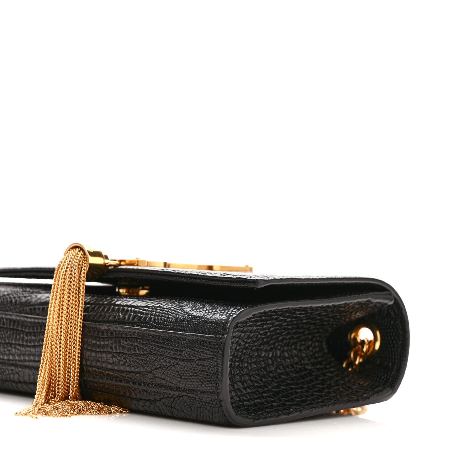 Calfskin Lizard Embossed Small Classic Monogram Kate Tassel Satchel Black