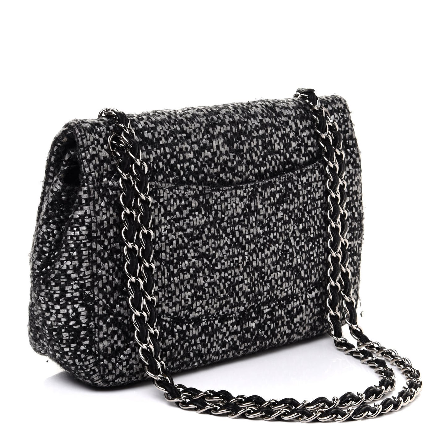 Sequin Tweed Jumbo Double Flap Black Grey