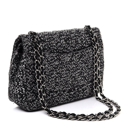 Chanel Sequin Tweed Jumbo Double Flap Black Grey 2 of 10