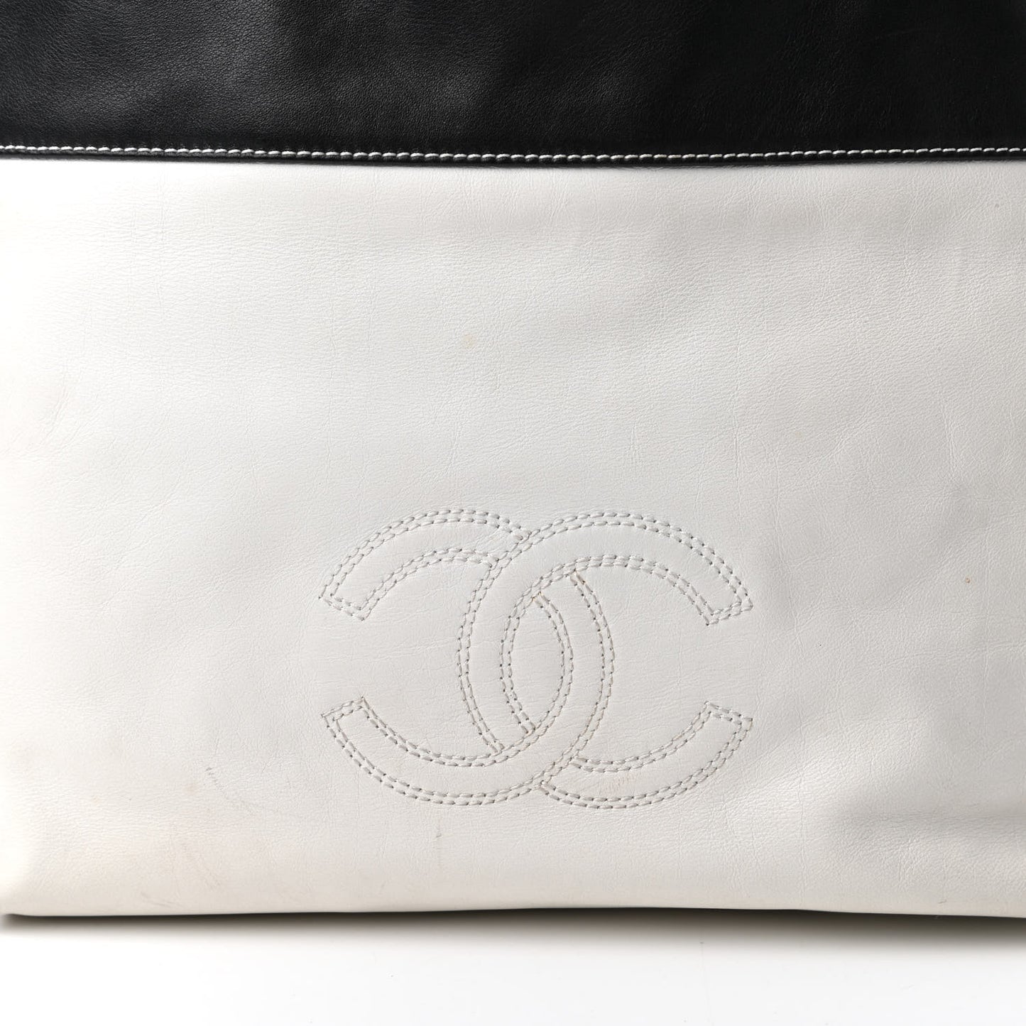 Lambskin CC Bi-Color Tote White Black