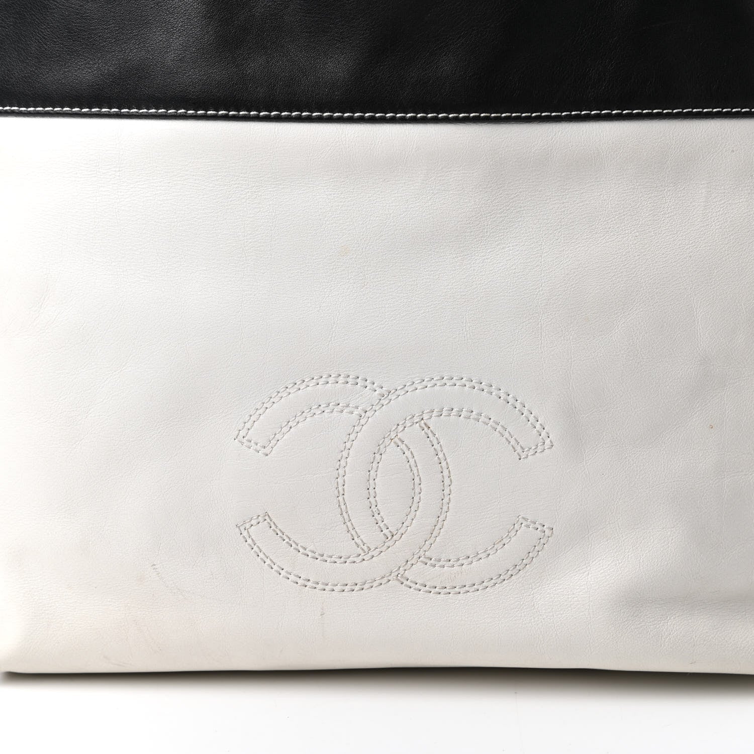 Chanel Lambskin CC Bi-Color Tote White Black 10 of 13