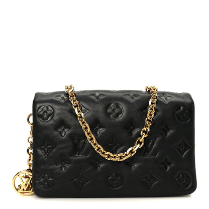 Louis Vuitton Lambskin Embossed Monogram Pochette Coussin Black 1 of 11