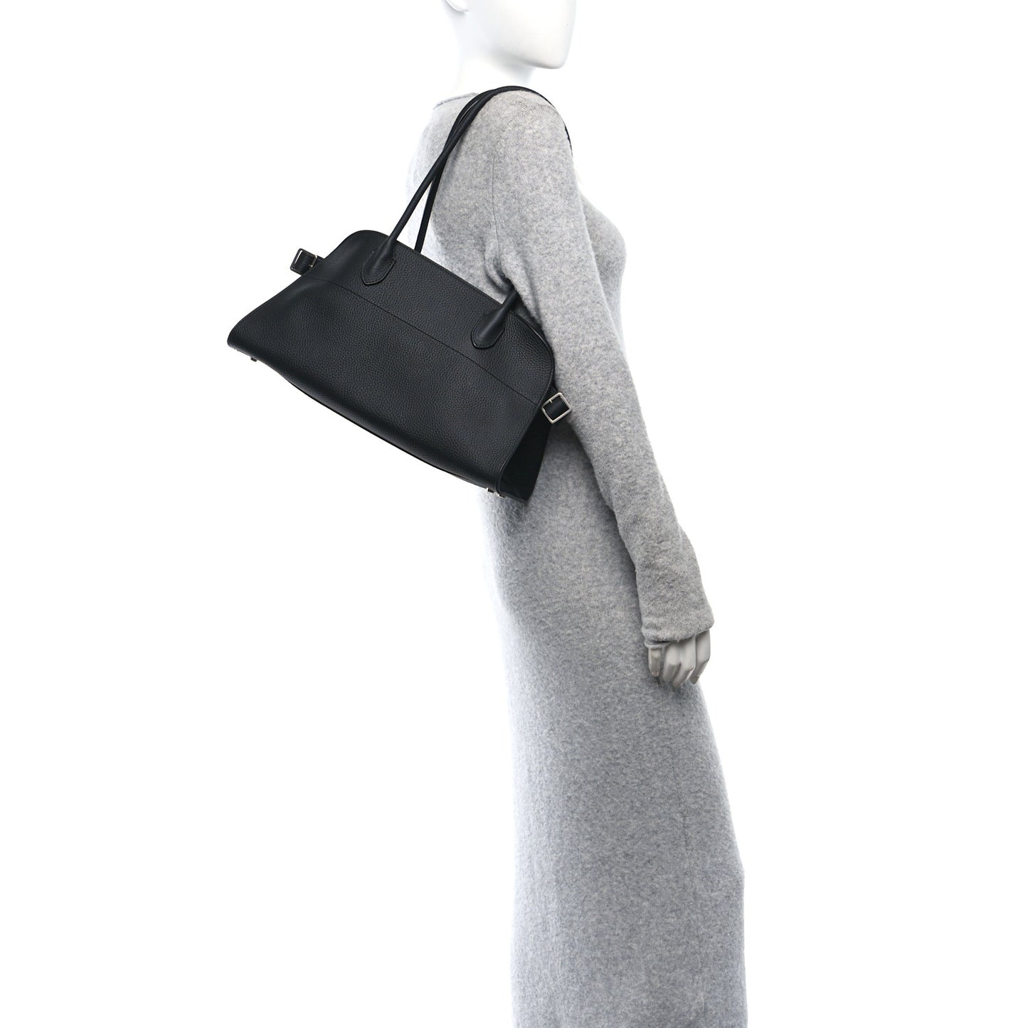 Matte Grained Calfskin Margaux Shoulder 12 Black