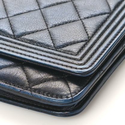 Chanel Metallic Calfskin Quilted Boy Wallet On Chain WOC Navy Blue 11 of 11