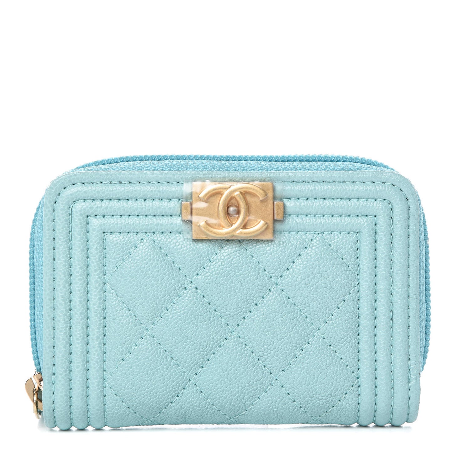 Caviar Quilted Boy Zip Around Card Holder Light Blue