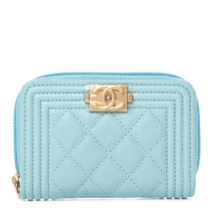 Chanel Caviar Quilted Boy Zip Around Card Holder Light Blue 1 of 11
