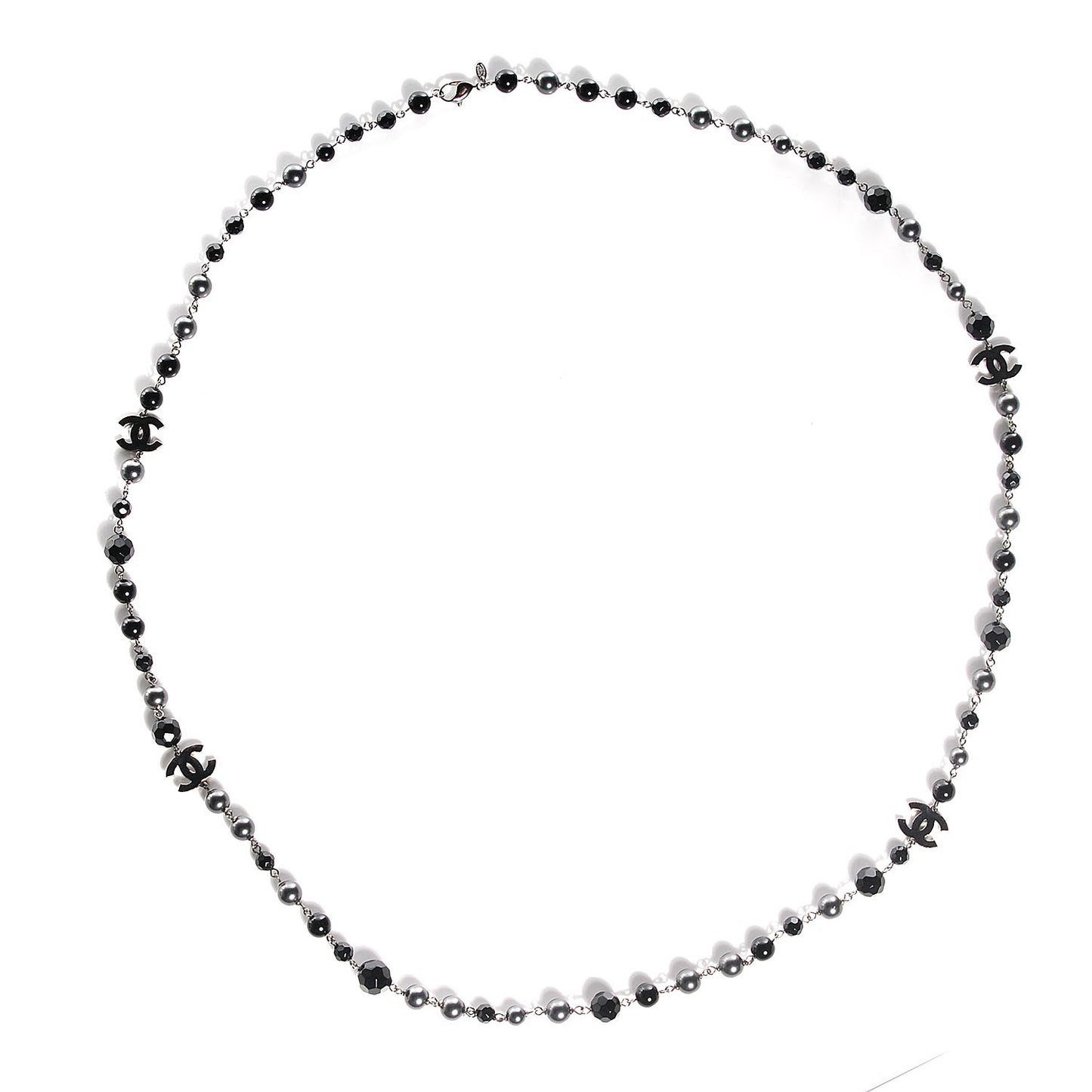 Ruthenium Beaded CC Long Necklace Black