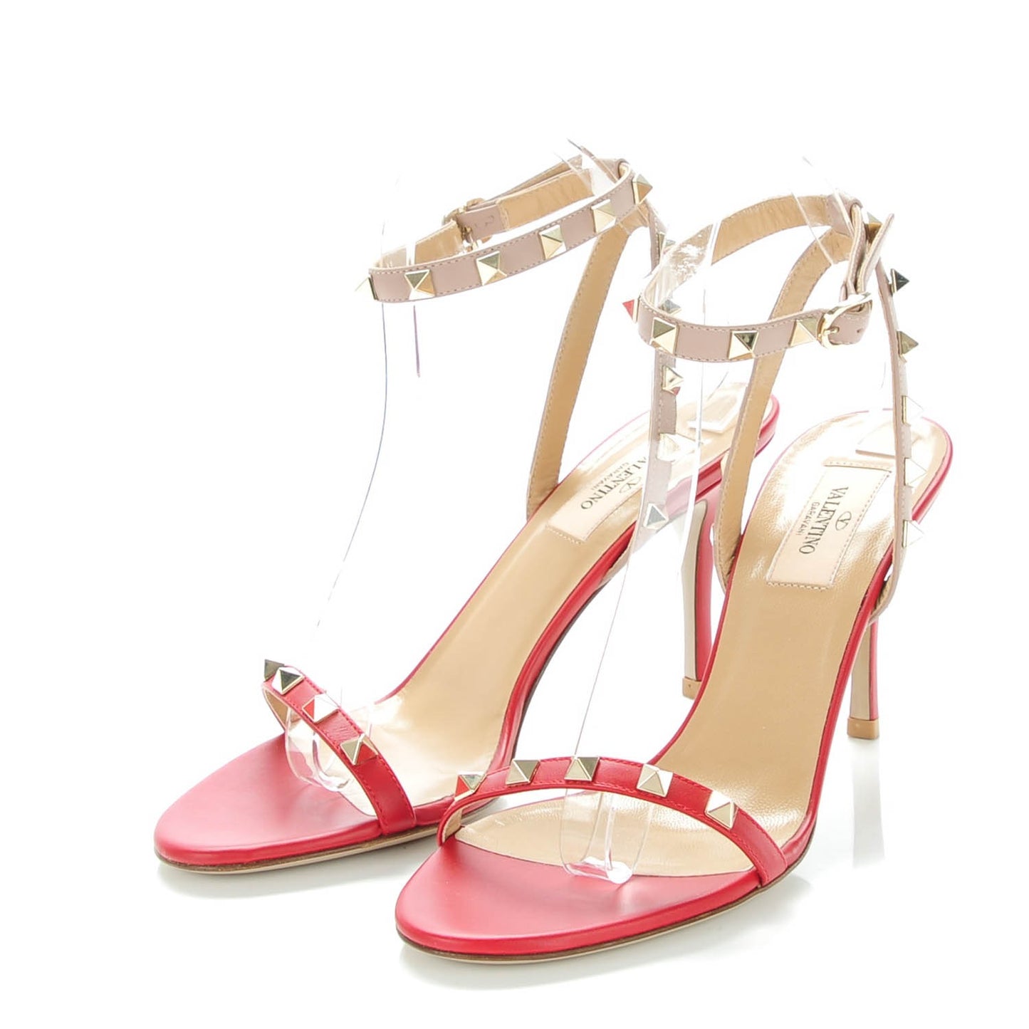 Calfskin Rockstud Ankle Strap 85mm Sandals 38 Rosso Valentino Poudre