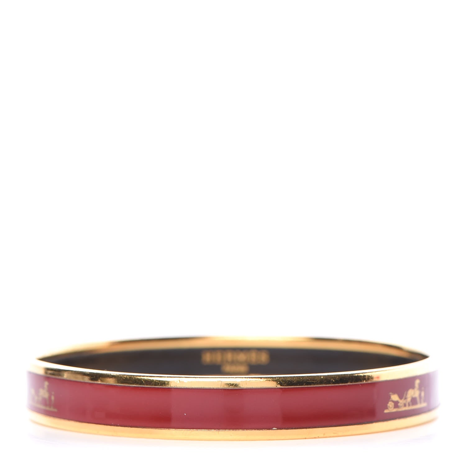 Hermes Enamel Printed Narrow Caleche Bracelet 62 Rouge H 1 of 6