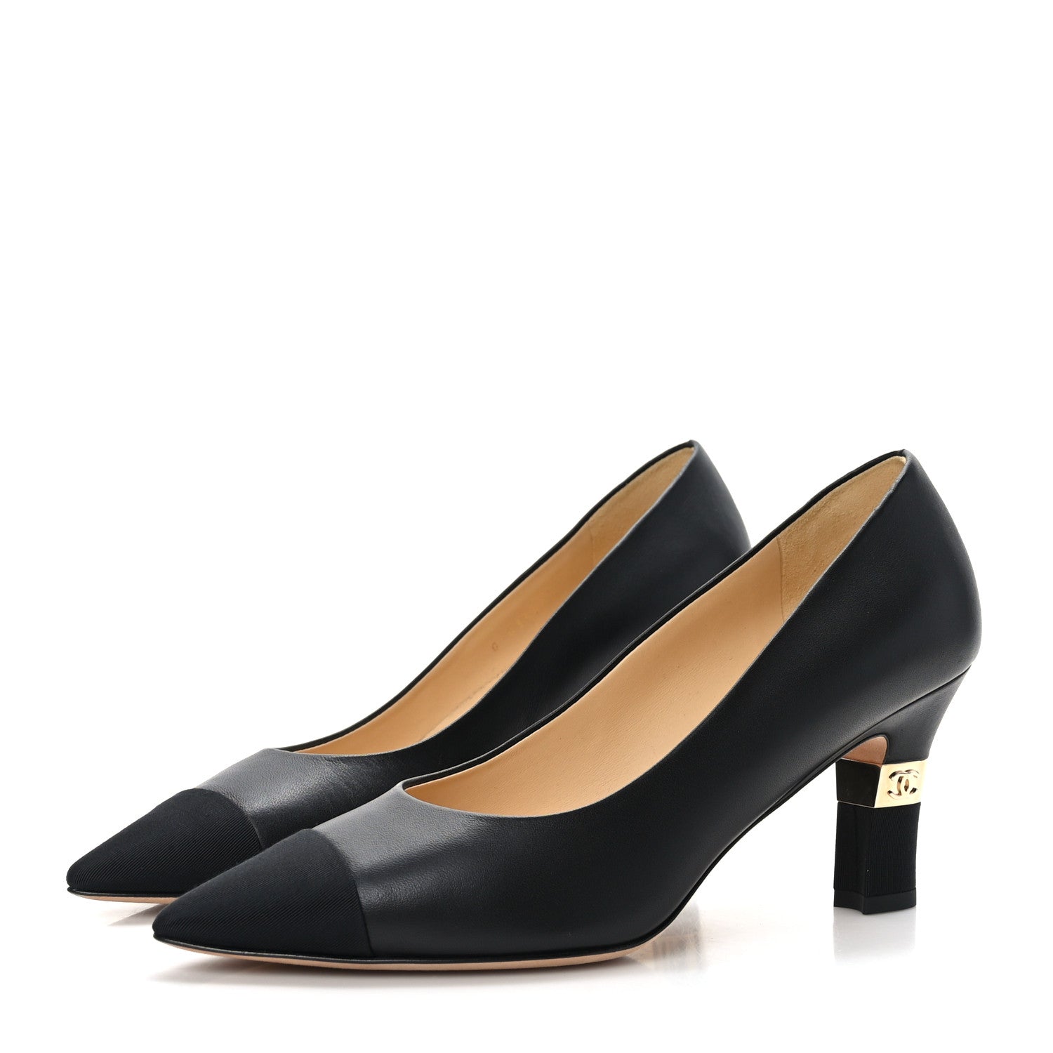Chanel Lambskin Grosgrain Cap Toe CC Pumps 38.5 Black 3 of 8