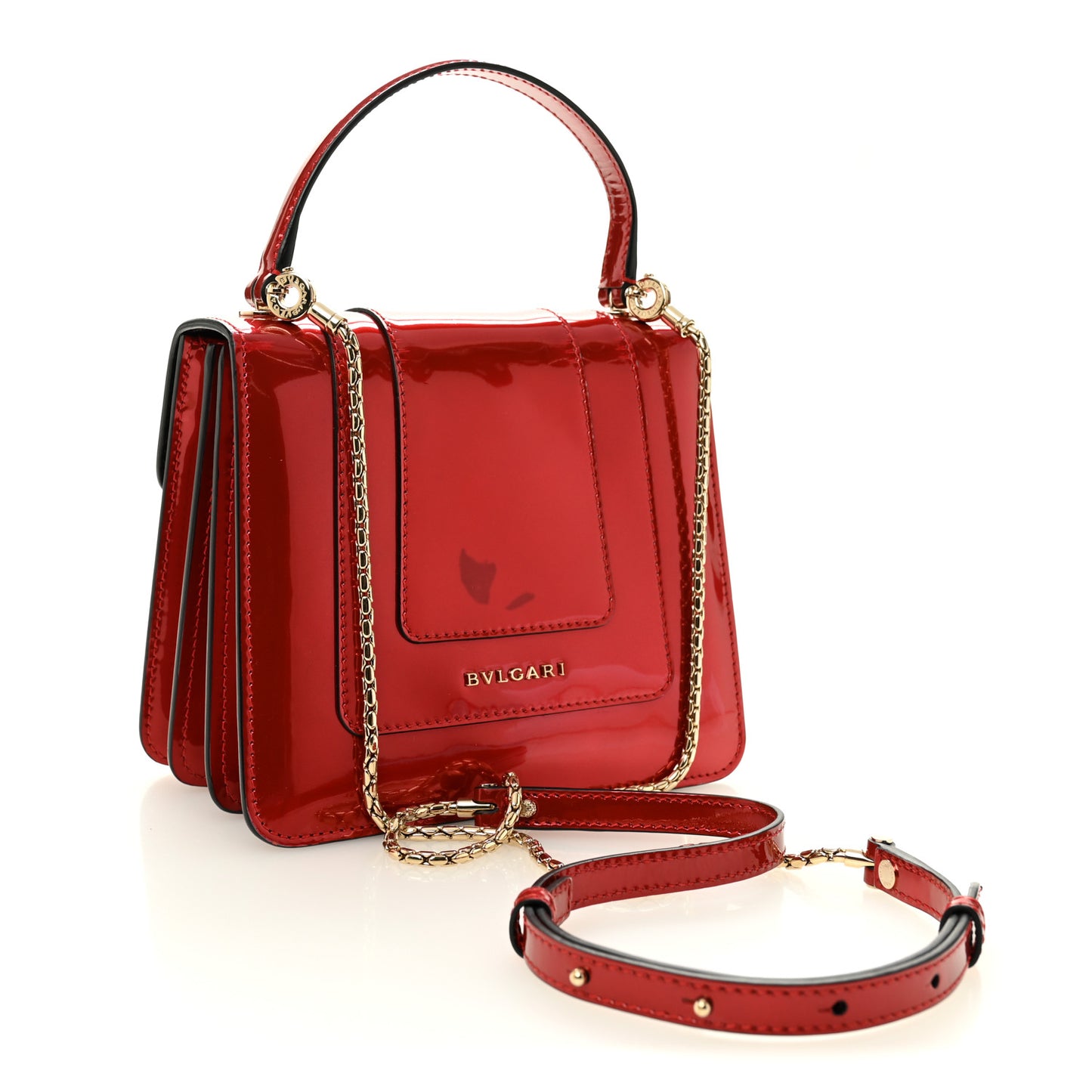 Metallic Calfskin Serpenti Forever Top Handle Dark Red