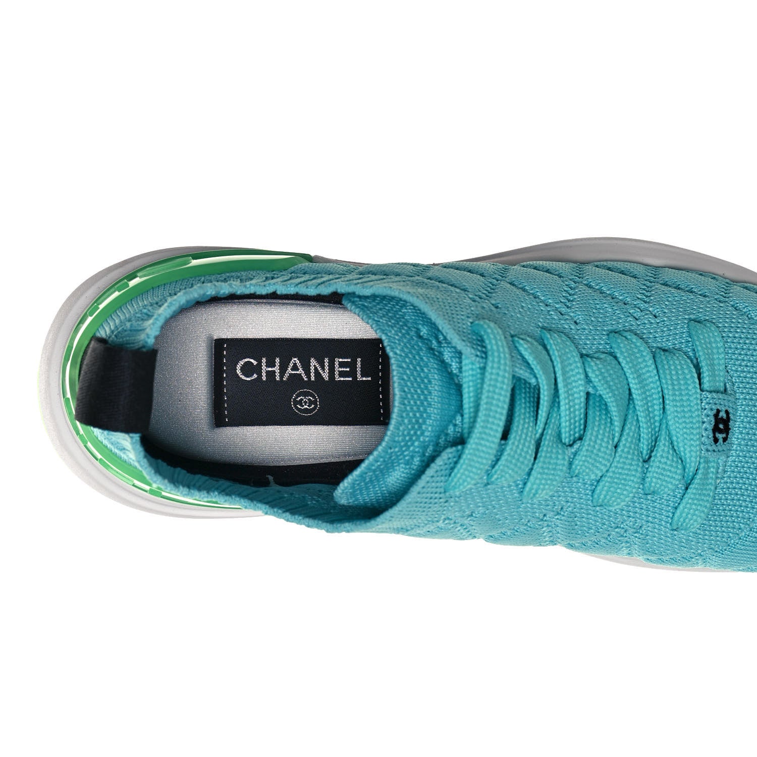Chanel Mixed Fibers Quilted Womens CC Sneakers 36.5 Turquoise 7 of 9