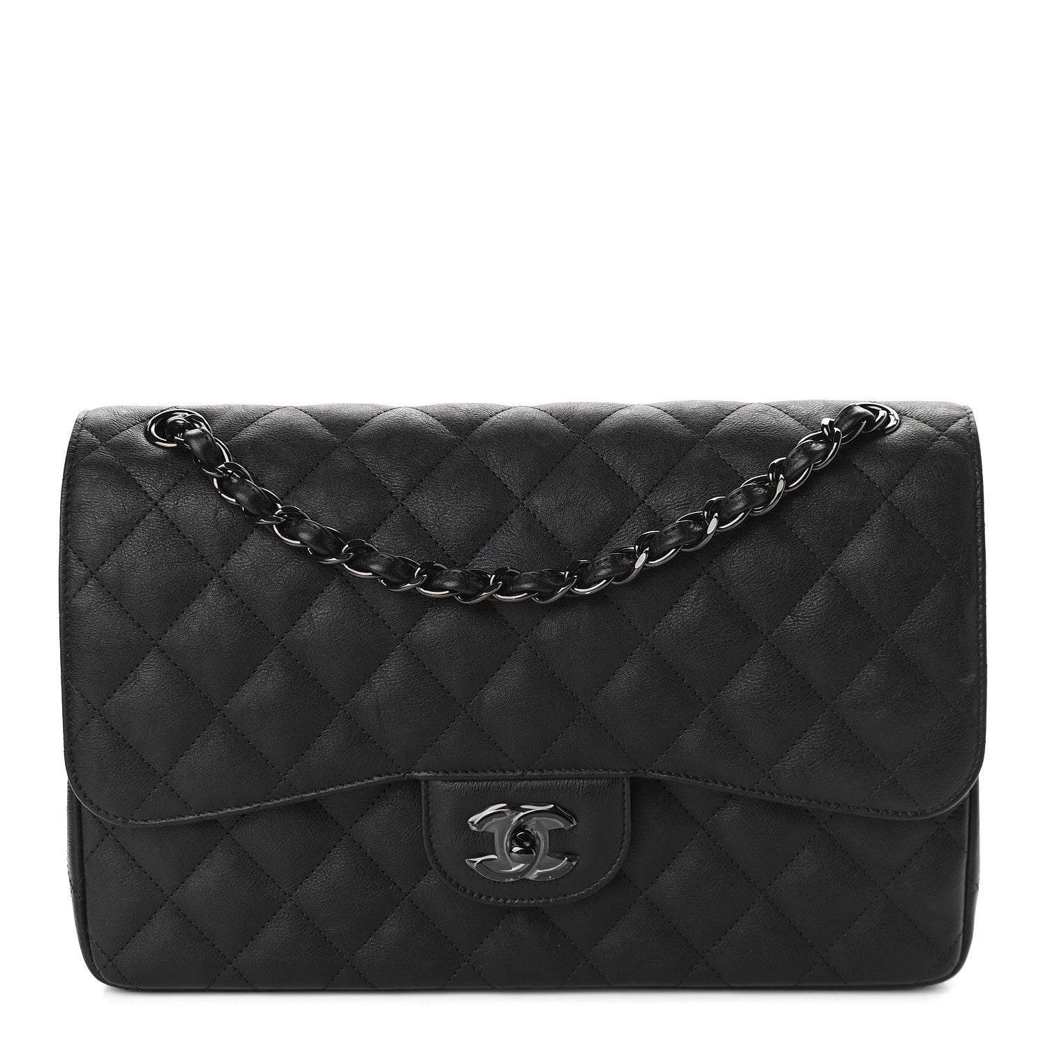 Chanel Crumpled Calfskin Quilted Jumbo Double Flap So Black 1 of 9