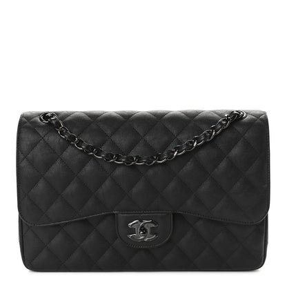 Chanel Crumpled Calfskin Quilted Jumbo Double Flap So Black 1 of 9