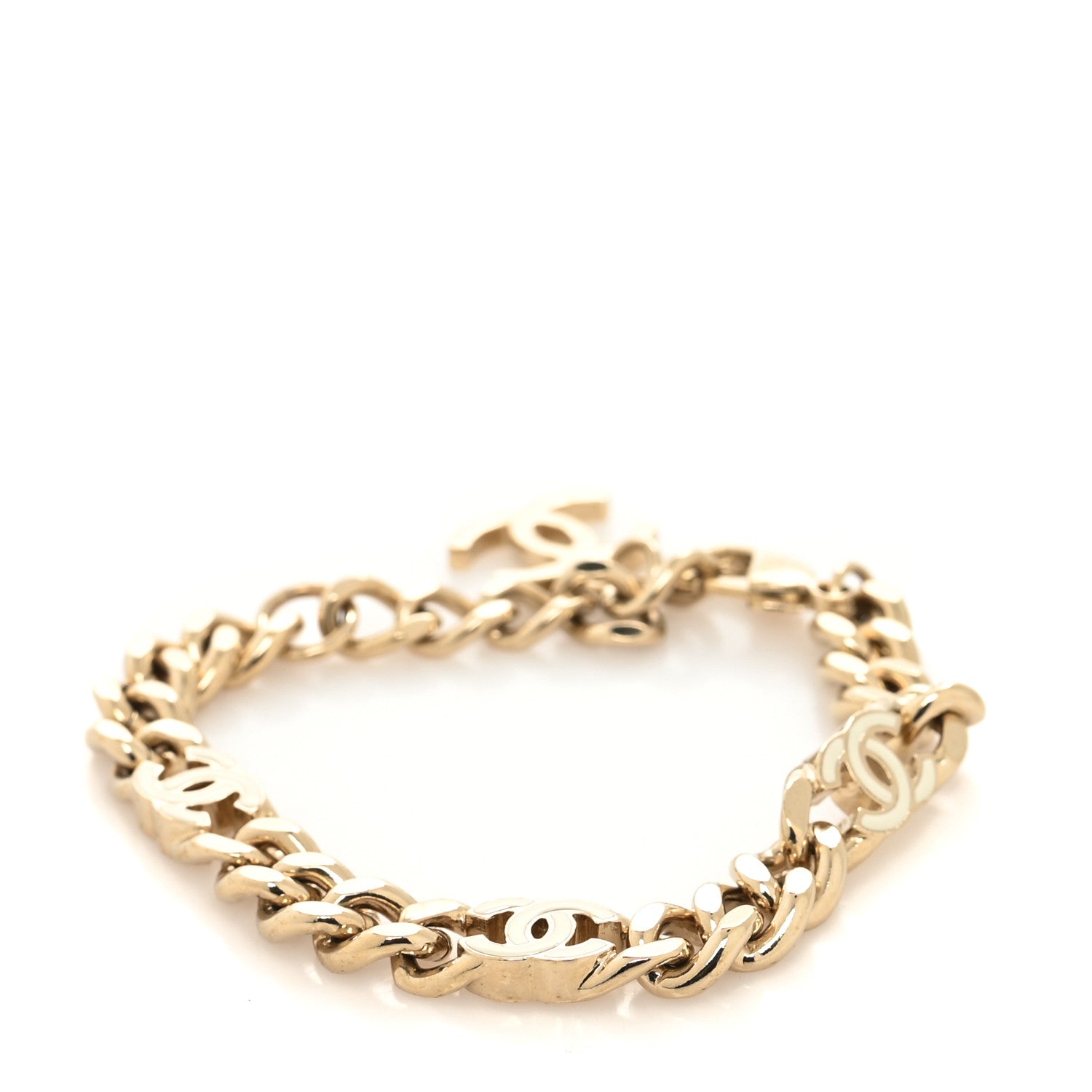 Chanel Enamel Metal CC Chain Bracelet Gold White 1 of 4
