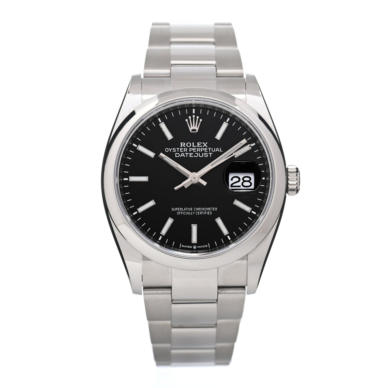 Rolex Stainless Steel 36mm Oyster Perpetual Datejust Watch Bright Black 126200 1 of 5