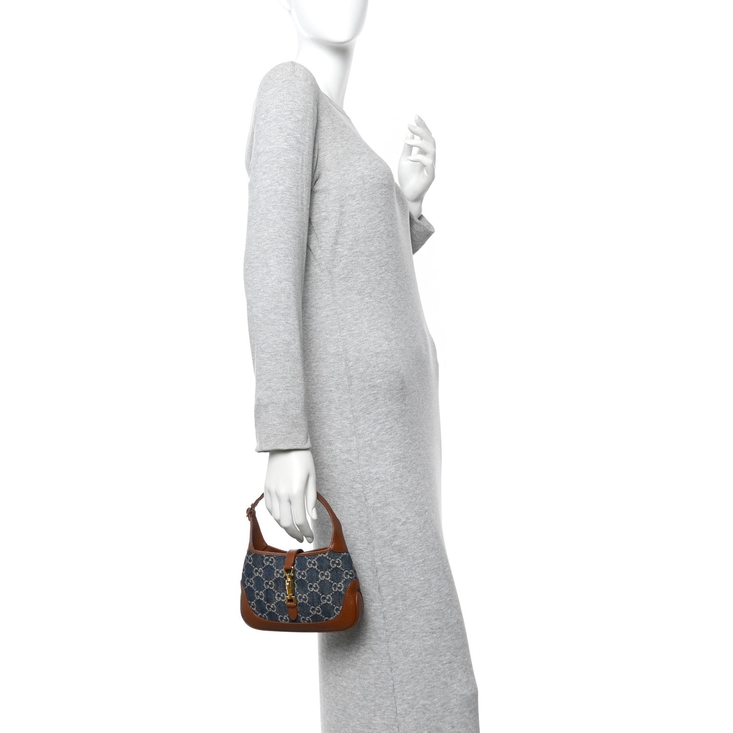 Gucci New Denim GG Monogram Calfskin Mini Jackie 1961 Hobo Blue Tea Cuir 2 of 11