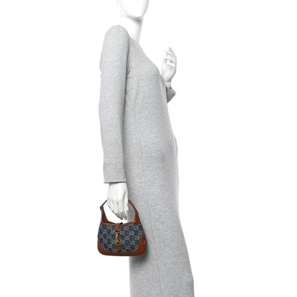 Gucci New Denim GG Monogram Calfskin Mini Jackie 1961 Hobo Blue Tea Cuir 2 of 11