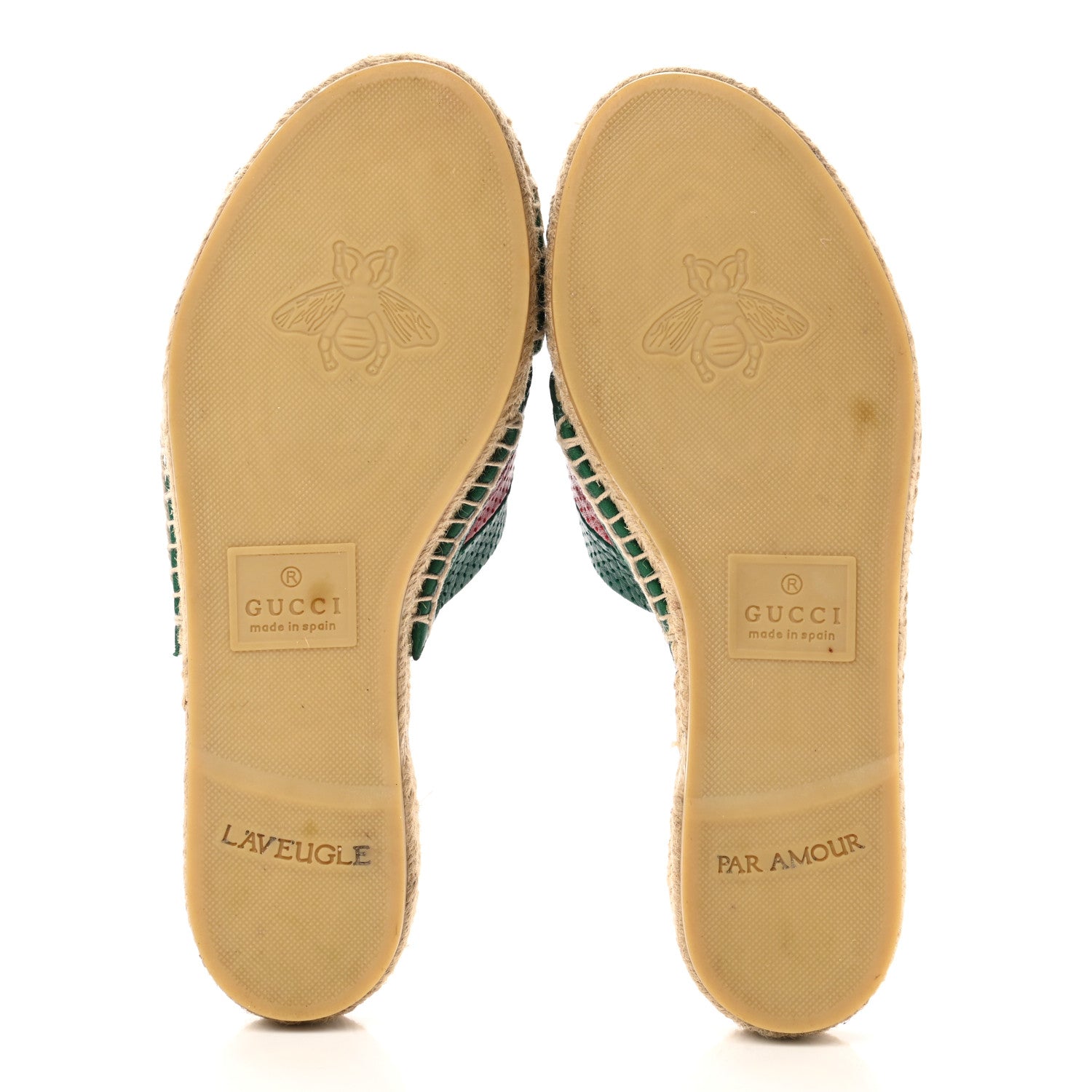Gucci Malaga Kid Perforated Criss Cross Espadrille Slide Sandals 37 Emerald Hibiscus Red 5 of 10