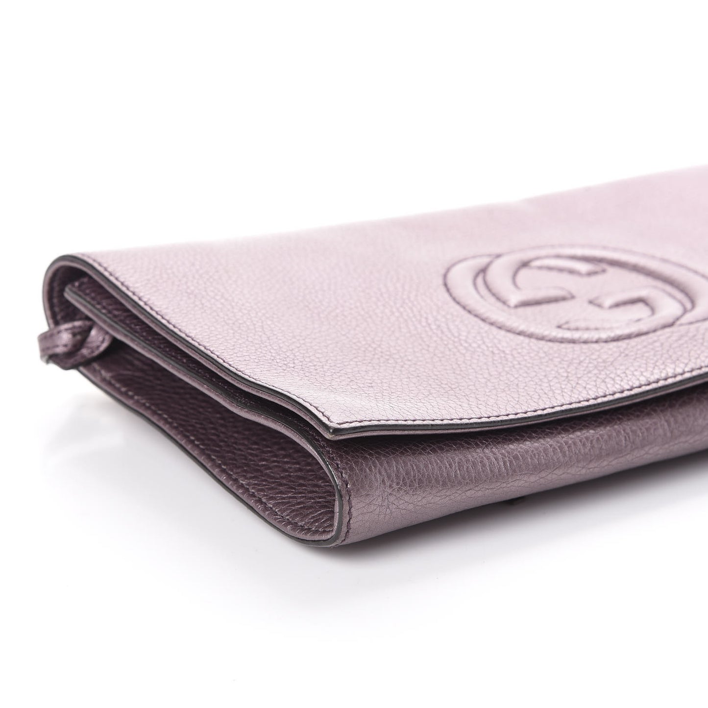 Metallic Pebbled Calfskin Medium Soho Clutch Purple